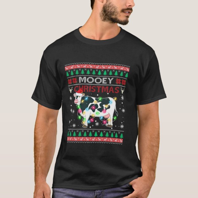 Mooey Christmas Santa Heifers Cow Farmers Ugly Xma T-Shirt (Front)