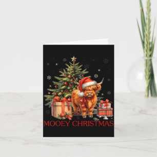 Mooey Christmas Santa Highland Cow Santa Xmas Tree Card