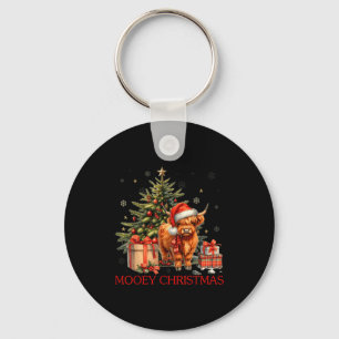 Mooey Christmas Santa Highland Cow Santa Xmas Tree Key Ring
