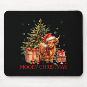 Mooey Christmas Santa Highland Cow Santa Xmas Tree Mouse Pad