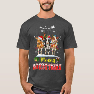 Mooey Christmas T Highland Cow Xmas Light Santa Ha T-Shirt