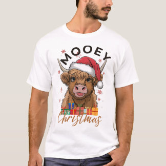 Mooey Christmas Tshirt Highland Cow Xmas Light San