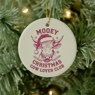 Mooey Christmas Western Cow Lover Club Xmas Season Ceramic Ornament