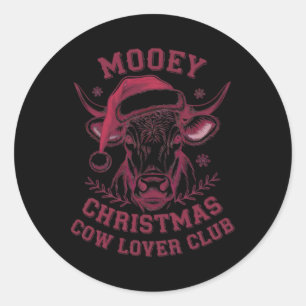 Mooey Christmas Western Cow Lover Club Xmas Season Classic Round Sticker