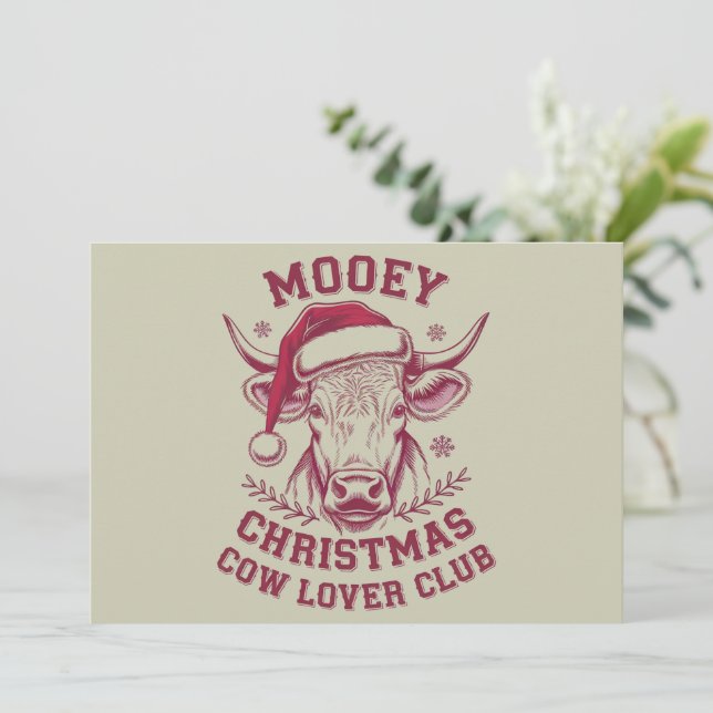 Mooey Christmas Western Cow Lover Club Xmas Season Holiday Card (Standing Front)