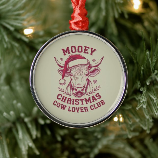 Mooey Christmas Western Cow Lover Club Xmas Season Metal Ornament (Tree)
