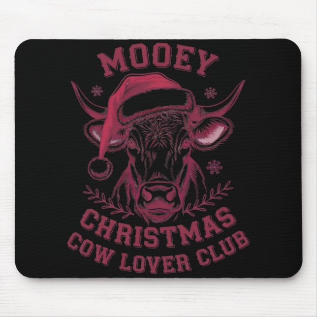 Mooey Christmas Western Cow Lover Club Xmas Season Mouse Pad (Front)