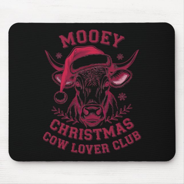Mooey Christmas Western Cow Lover Club Xmas Season Mouse Pad (Front)