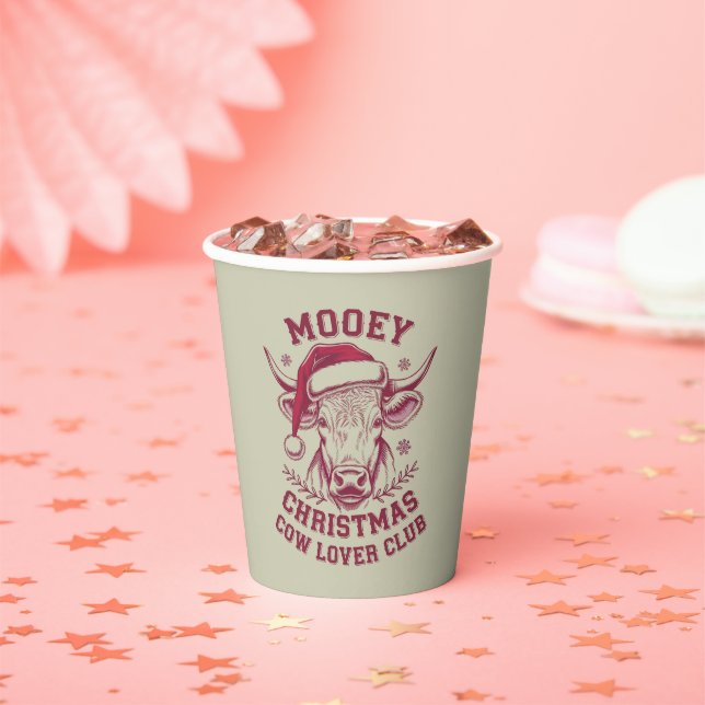 Mooey Christmas Western Cow Lover Club Xmas Season Paper Cups (Insitu)