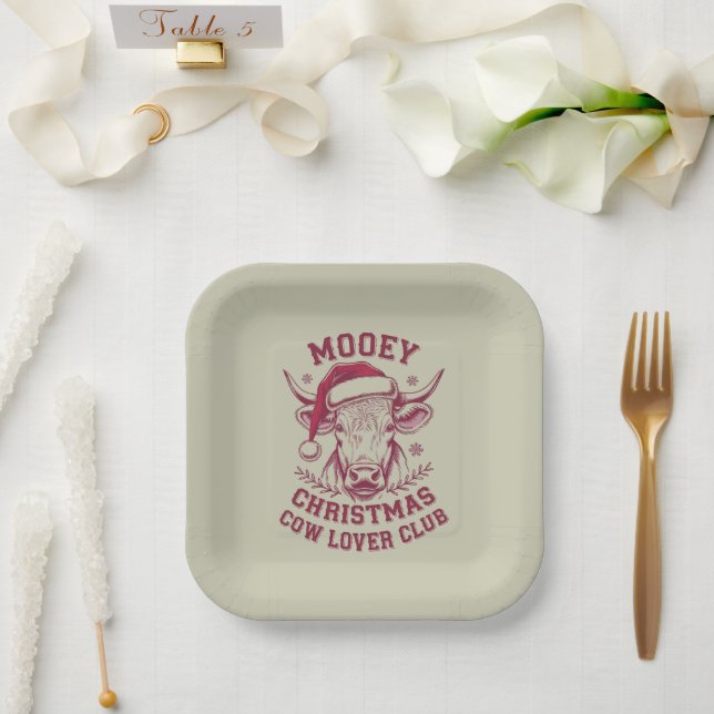 Mooey Christmas Western Cow Lover Club Xmas Season Paper Plate (Wedding)