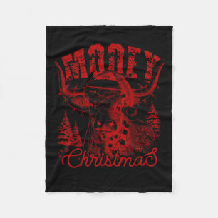 Mooey Christmas Western Heifer Highland Cow Santa  Fleece Blanket