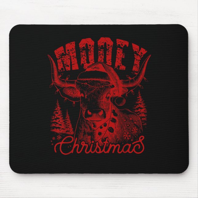 Mooey Christmas Western Heifer Highland Cow Santa  Mouse Pad (Front)