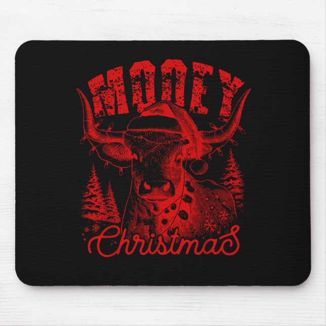 Mooey Christmas Western Heifer Highland Cow Santa  Mouse Pad (Front)