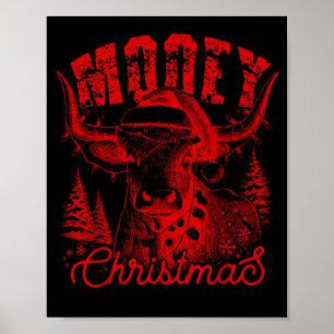 Mooey Christmas Western Heifer Highland Cow Santa  Poster