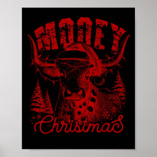 Mooey Christmas Western Heifer Highland Cow Santa  Poster