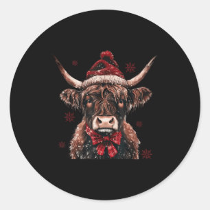 Mooey Christmas Western Highland Cow Lover Santa H Classic Round Sticker