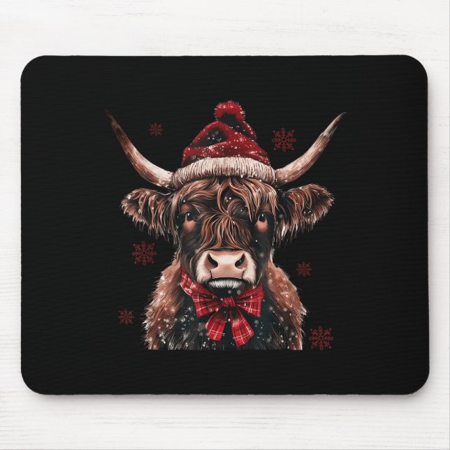 Mooey Christmas Western Highland Cow Lover Santa H Mouse Pad (Front)