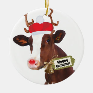 Mooey Merry Christmas Reindeer Cow Ceramic Tree Decoration