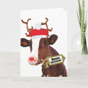 Mooey Merry Christmas Reindeer Cow Holiday Card