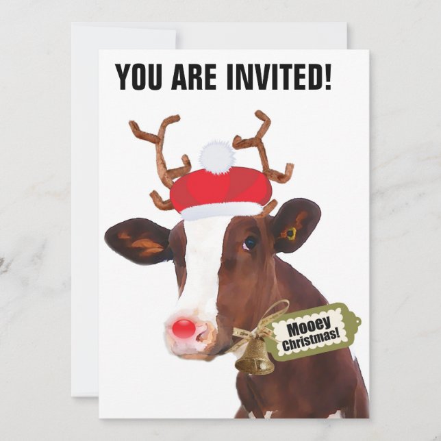 Mooey Merry Christmas Reindeer Cow Invitation (Front)