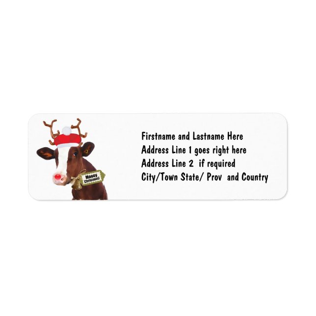 Mooey Merry Christmas Reindeer Cow Return Address Label (Front)