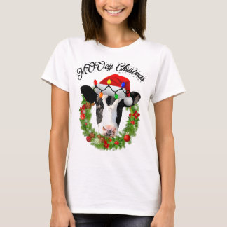 MOOey Merry Christmas Wreath Hat Lights Cute Cow F T-Shirt