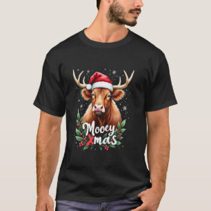 Mooey Xmas Santa Hat Farmer Merry Highland Cow Chr T-Shirt