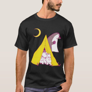 Moomin Snufkin Hat Black And White Outlined Flower T-Shirt