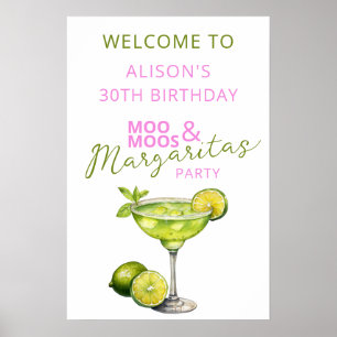 MooMoos & Margaritas Pink Birthday Welcome Sign