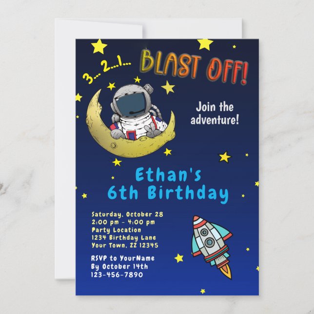 Moon Adventure Birthday Party Invitation (Front)