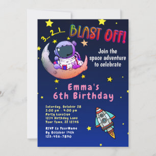 Moon Adventure (girl) Birthday Party Invitation