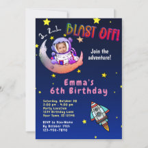 Moon Adventure (girl) Photo Birthday Party Invite