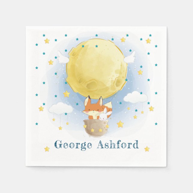 Moon Air Balloon Personalised Napkin (Front)