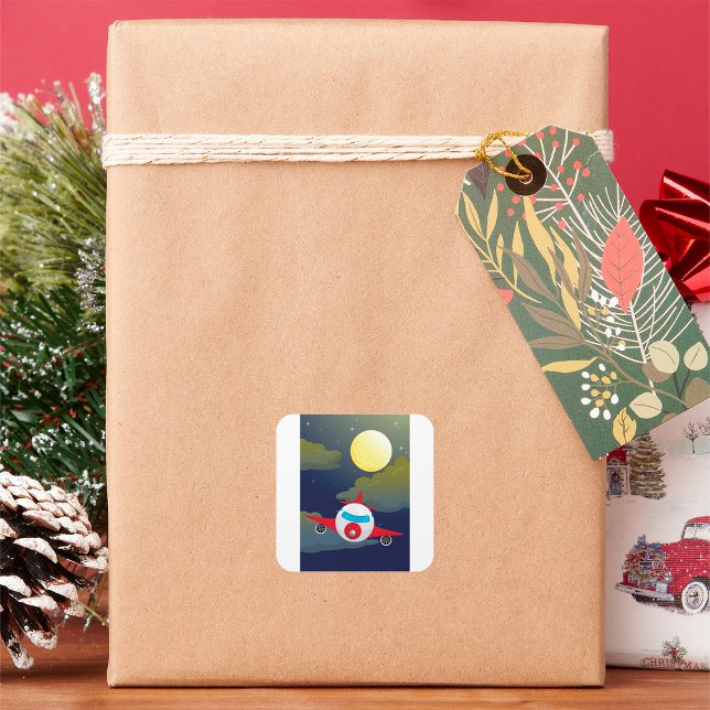 Moon And Aeroplane Square Sticker (Creator Uploaded)