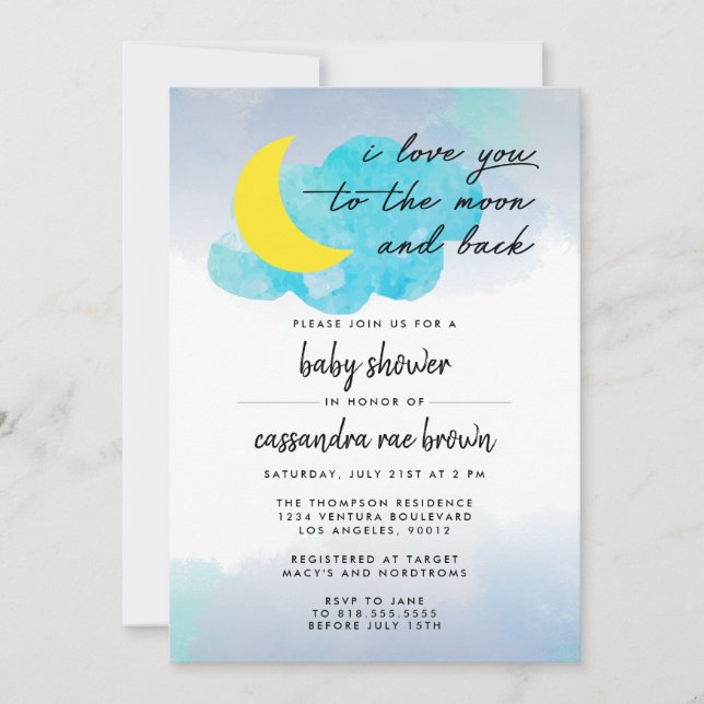 Moon and Back Baby Shower Invitation (Front)
