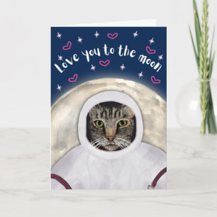 Moon and back funny cat Valentine’s Day Card