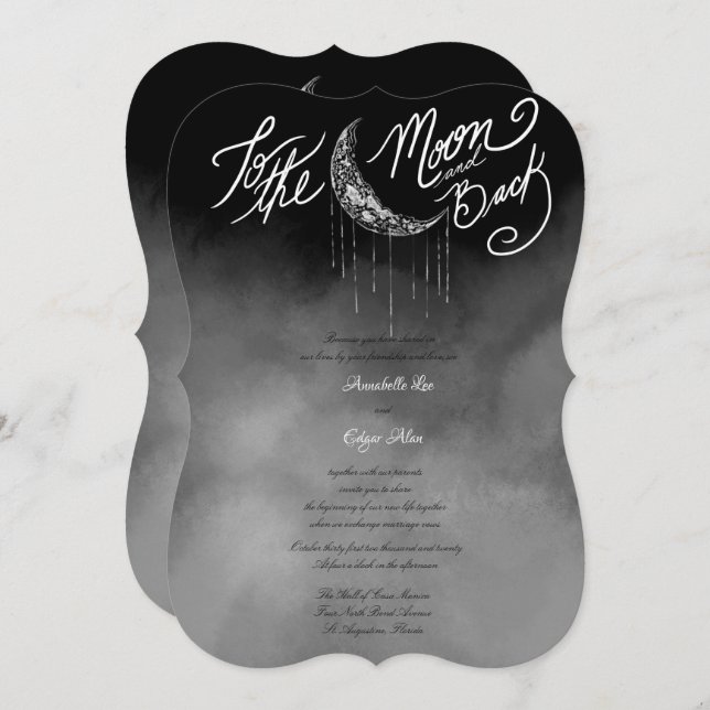 Moon and Back Silver and Black Night Sky Invitation (Front/Back)