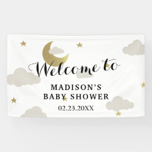 Moon and Back Star Clouds Baby Shower Backdrop Banner