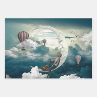 Moon and Balloons Wrapping Paper Sheet