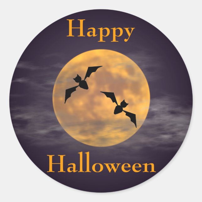Moon and Bats Classic Round Sticker (Front)