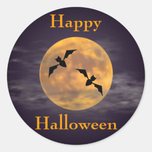 Moon and Bats Classic Round Sticker