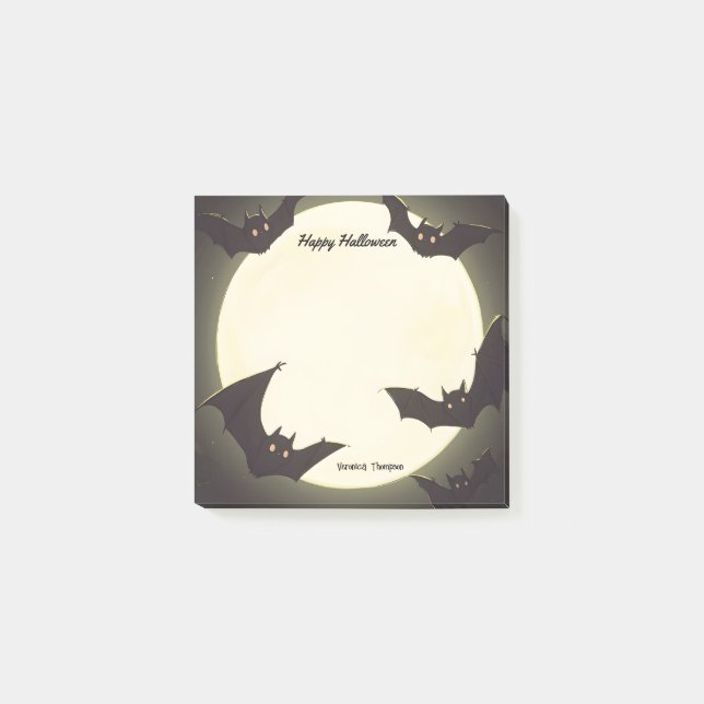 Moon and Bats Happy Halloween Post-it Notes (Front)