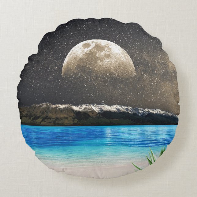 Moon And Beach Round Cushion (Front)