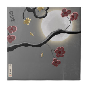 Moon and Blossoms Ceramic Tile