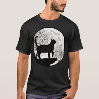 Moon and Cat Night Wilderness Silhouette T-Shirt