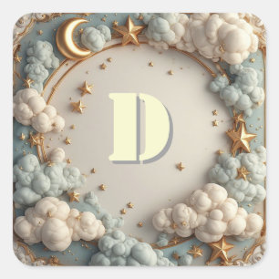 ✨ Moon and clouds Nursery Name Design ✨ Square Sticker