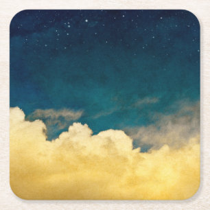 Moon And Cloudscape Square Paper Coaster