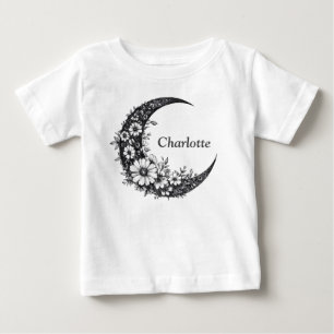 Moon and Flowers Art with Customizable Name Baby T-Shirt