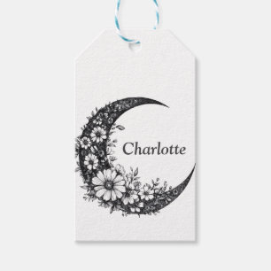 Moon and Flowers Art with Customizable Name Gift Tags