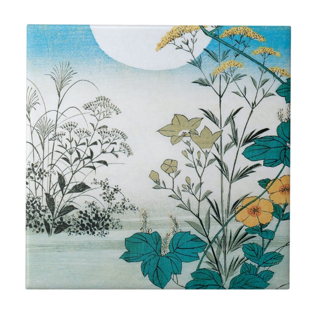 Moon and Flowers Ceramic Tile (Front)